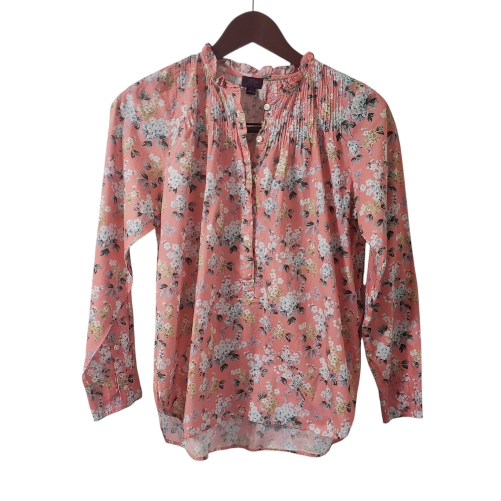 J. Crew Liberty Fabric Josephine Shirt Sz‎ 2 Pink Floral Ruffle Cottagecore
